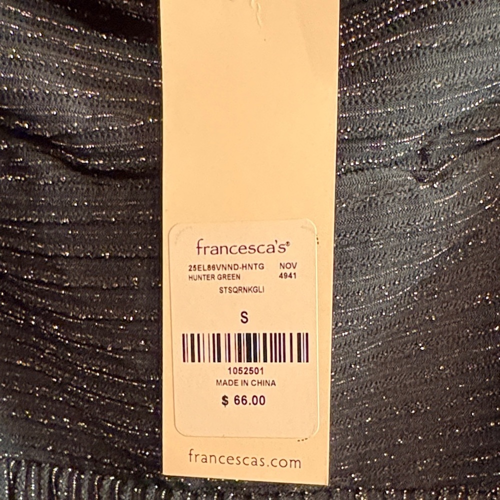 New Francesca’s Dee Square Neck Glitter Elegant Dark Green Jumpsuit Size Small - Picture 2 of 6